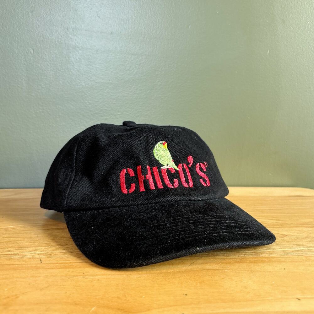 Vintage Chico's Parrot Bird Logo Black Embroidered Strapback Hat